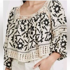 Christian Siriano Black and White Embellished Crop Blouse Size S